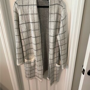 Banana Republic Plaid Open-Front Cardigan - Cream and Gray